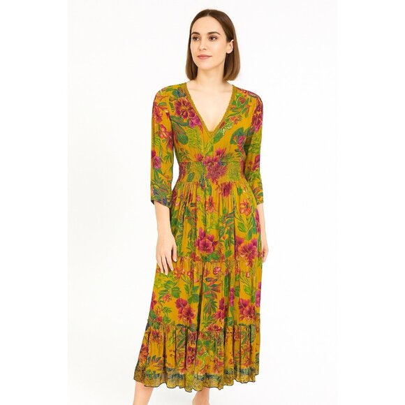 Anthropologie Me 2 Magic Floral Boho Tropical Maxi Dress Tiered  Size S # 1521 - Picture 1 of 16